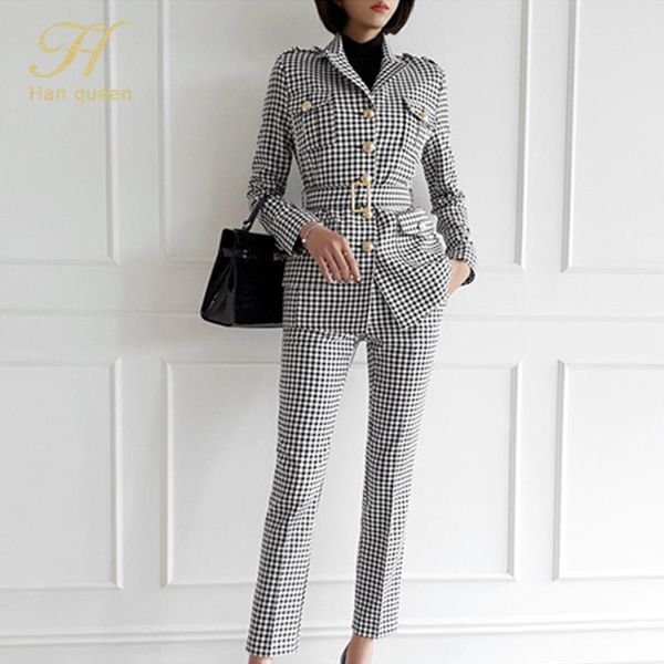 han queen autumn women work 2-piece set elegant single-breasted blazer & pant office business suit 2021 retro plaid pants women's two p, White
han queen autumn women work 2-piece set elegant single-breasted blazer & pant office business suit 2021 retro plaid pants women's two p, White