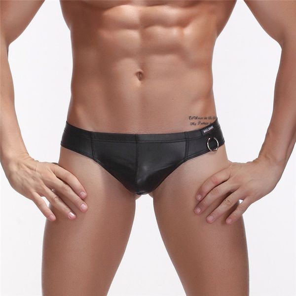 men's underwear with iron ring and imitation leather 1 patent pu boxers, Black;white
men's underwear with iron ring and imitation leather 1 patent pu boxers, Black;white