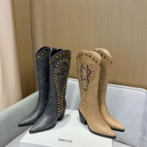 boots zipper low thick heel pointed knee high tube fashion rivet decorative mature genuine leather vintage casual western, Black
boots zipper low thick heel pointed knee high tube fashion rivet decorative mature genuine leather vintage casual western, Black