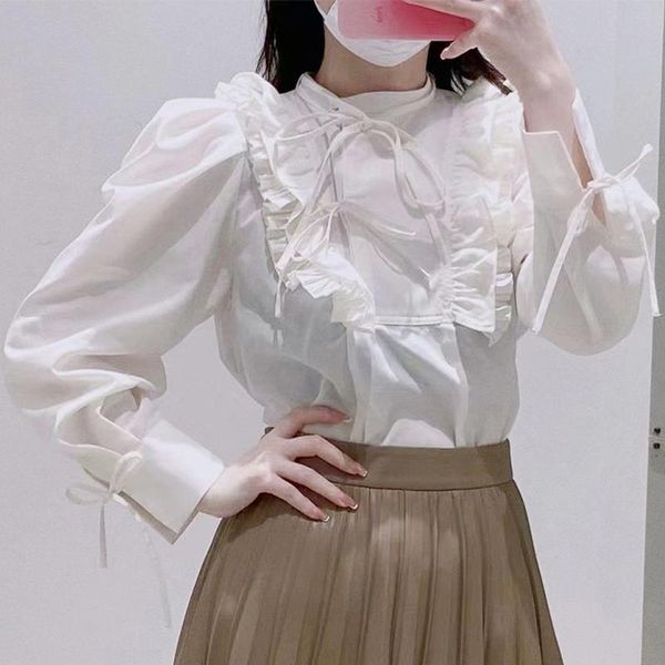 women's blouses & shirts sweet japan style bow women elegant puff sleeve loose blusas mujer simple design office lady autumn blouse, White
women's blouses & shirts sweet japan style bow women elegant puff sleeve loose blusas mujer simple design office lady autumn blouse, White
