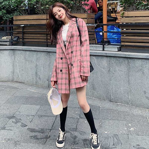 women's suits & blazers women double breasted pink plaid suit jacket blazer office lady elegant fashion loose casual coat outerwear spr, White;black
women's suits & blazers women double breasted pink plaid suit jacket blazer office lady elegant fashion loose casual coat outerwear spr, White;black