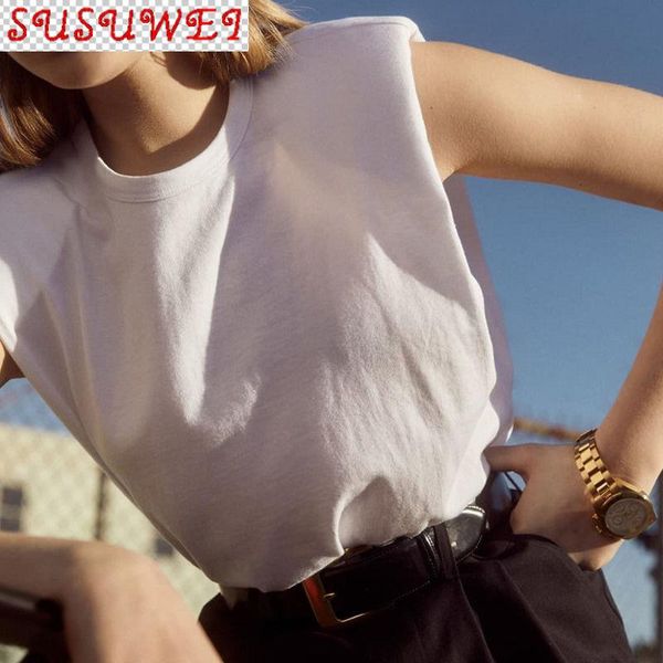 women's t-shirt 2021 summer vest women sleeveless ladies round neck white black gray green shoulder pad loose shirts
women's t-shirt 2021 summer vest women sleeveless ladies round neck white black gray green shoulder pad loose shirts