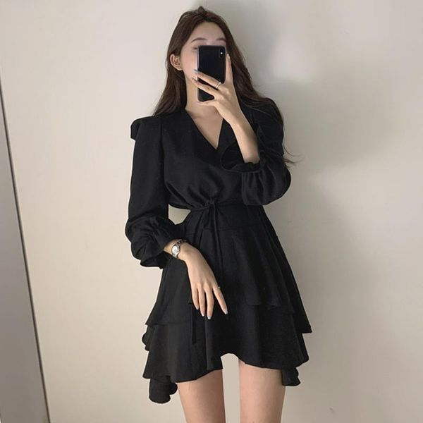 casual dresses autumn temperament dress women v-neck double-layer ruffled flared sleeve cake korean vestidos lace-up waist robes, Black;gray
casual dresses autumn temperament dress women v-neck double-layer ruffled flared sleeve cake korean vestidos lace-up waist robes, Black;gray