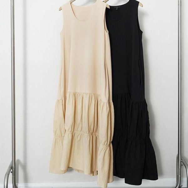 casual dresses 2021 summer women's midi dress o-neck pleated ruffle patchwork simple loose causal sleeveless female mid-calf robes, Black;gray
casual dresses 2021 summer women's midi dress o-neck pleated ruffle patchwork simple loose causal sleeveless female mid-calf robes, Black;gray