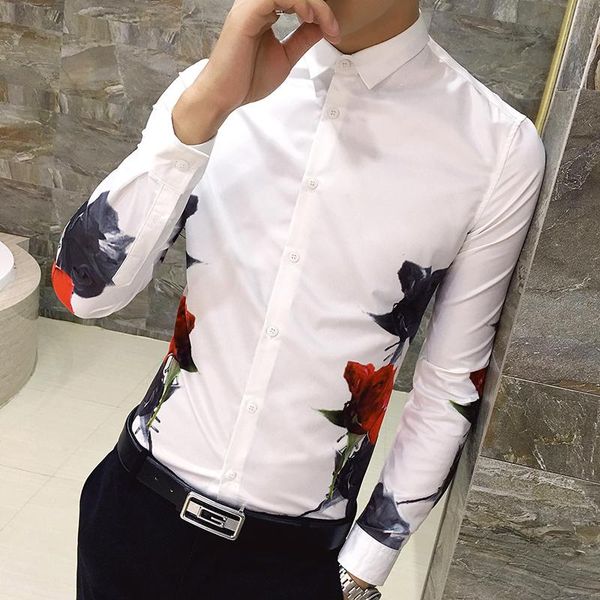 men's casual shirts red black rose pattern print shirt classic business slim autumn men long sleeve street clothing tuxedo, White;black
men's casual shirts red black rose pattern print shirt classic business slim autumn men long sleeve street clothing tuxedo, White;black