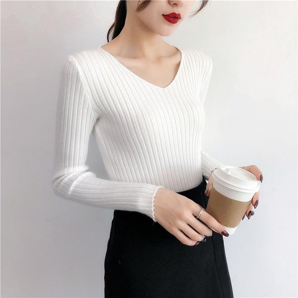 drop long sleeve sweater for women v-veck knitted elasticity basic garment spring autumn women's sweaters, White;black
drop long sleeve sweater for women v-veck knitted elasticity basic garment spring autumn women's sweaters, White;black