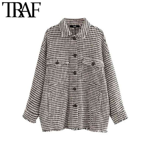women vintage stylish frayed tassel oversized tweed plaid jacket coat fashion long sleeve pockets outerwear chic 210507, Black;brown
women vintage stylish frayed tassel oversized tweed plaid jacket coat fashion long sleeve pockets outerwear chic 210507, Black;brown
