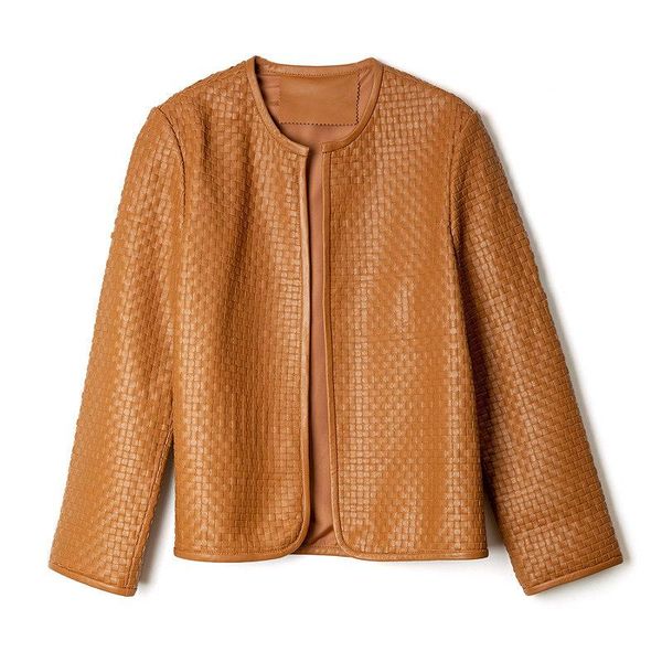 women's leather & faux style fashionable bv sheep skin braids garment woman round neck cardigan check genuine coat, Black
women's leather & faux style fashionable bv sheep skin braids garment woman round neck cardigan check genuine coat, Black