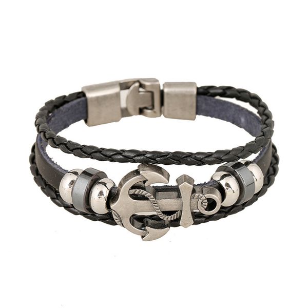 hand catenary accessories alloy anchor leather bracelet simple versatile multi-layer woven leather bracelet, Black 
hand catenary accessories alloy anchor leather bracelet simple versatile multi-layer woven leather bracelet, Black