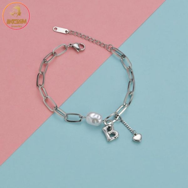 link, chain akizoom ot-buckle pearl letter b pendant bracelet for women stainless steel color charm wrist birthday party jewelry gift, Black
link, chain akizoom ot-buckle pearl letter b pendant bracelet for women stainless steel color charm wrist birthday party jewelry gift, Black
