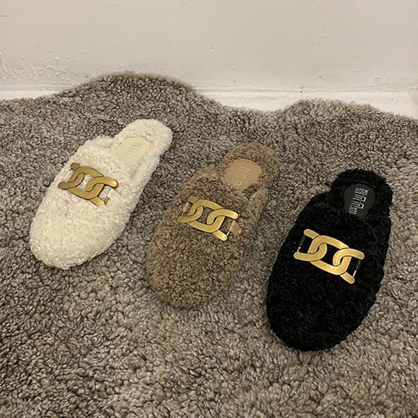 lambswool mules metal chain curly wool fur slippers women cozy plush pantuflas cover toe warm furry slides ladies winter shoes, Black
lambswool mules metal chain curly wool fur slippers women cozy plush pantuflas cover toe warm furry slides ladies winter shoes, Black