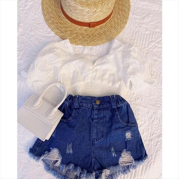 2pcs fashion kids girls clothes sets lace floral puff sleeve t shirts hole denim shorts outfits 2 7y, White
2pcs fashion kids girls clothes sets lace floral puff sleeve t shirts hole denim shorts outfits 2 7y, White