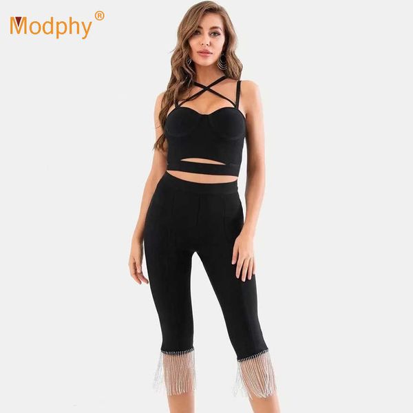 summer black bodycon bandage diamond tassel 2 piece set spaghetti strap and five-point pants women shorts suit 210527, White
summer black bodycon bandage diamond tassel 2 piece set spaghetti strap and five-point pants women shorts suit 210527, White
