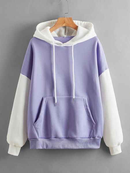 colorblock drawstring pocket hoodie a5ac#, White;black 
colorblock drawstring pocket hoodie a5ac#, White;black