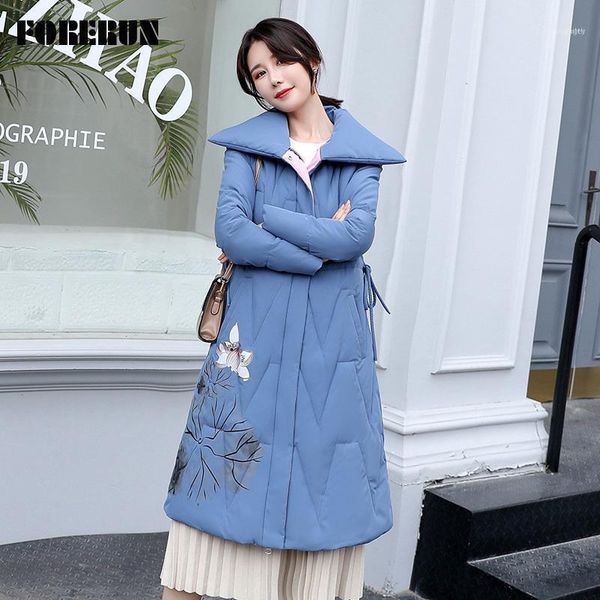 women's down & parkas forerun winter x-long coat women chinese style floral jacket turn dowm collar thicken parka casual manteau long f, Black 
women's down & parkas forerun winter x-long coat women chinese style floral jacket turn dowm collar thicken parka casual manteau long f, Black