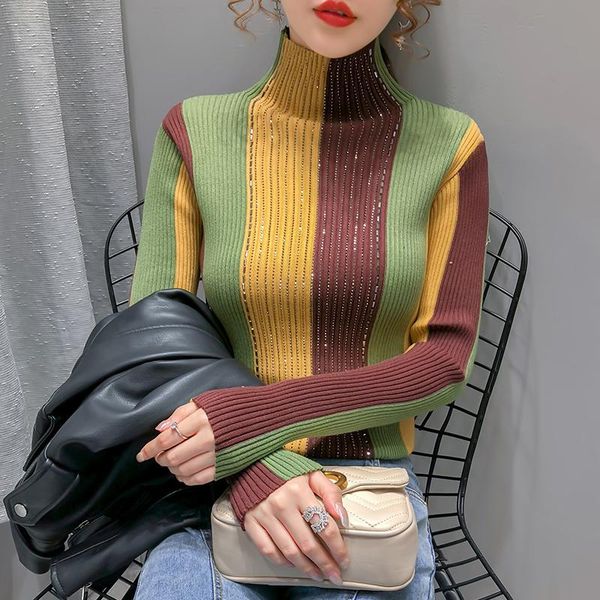 women's sweaters women slim sweater classic retro color matching striped drill long sleeve turtleneck bottoming shirt, White;black
women's sweaters women slim sweater classic retro color matching striped drill long sleeve turtleneck bottoming shirt, White;black