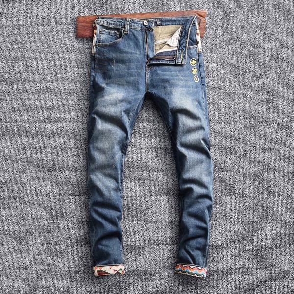 men's jeans street style fashion men retro blue elastic slim fit spliced designer embroidery patches hip hop denim pants
men's jeans street style fashion men retro blue elastic slim fit spliced designer embroidery patches hip hop denim pants