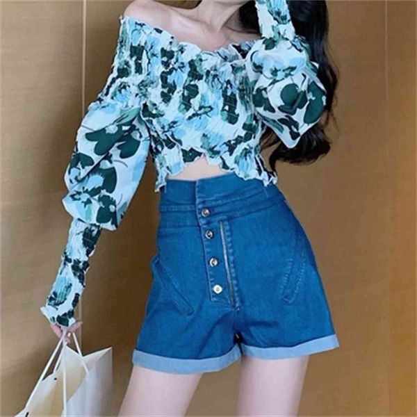 fashion floral print elastic smocked womens blouses cropped vintage long sleeve female shirts streetwear, White
fashion floral print elastic smocked womens blouses cropped vintage long sleeve female shirts streetwear, White
