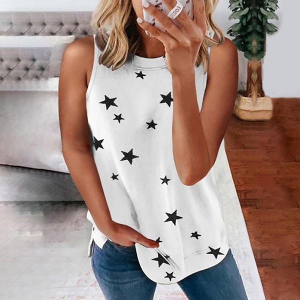 women's t-shirt stars printed sleeveless ladies vest summer round neck set loose female shirt top, White
women's t-shirt stars printed sleeveless ladies vest summer round neck set loose female shirt top, White