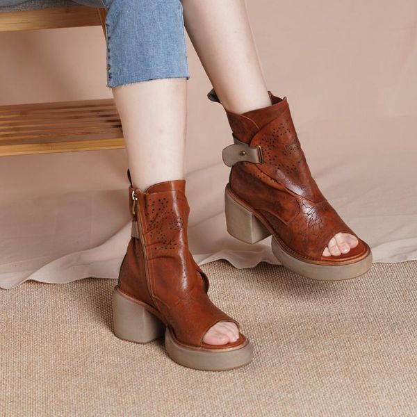 designer summer shoes genuine leather platform sandals side zip retro open toe brown boots, Black
designer summer shoes genuine leather platform sandals side zip retro open toe brown boots, Black