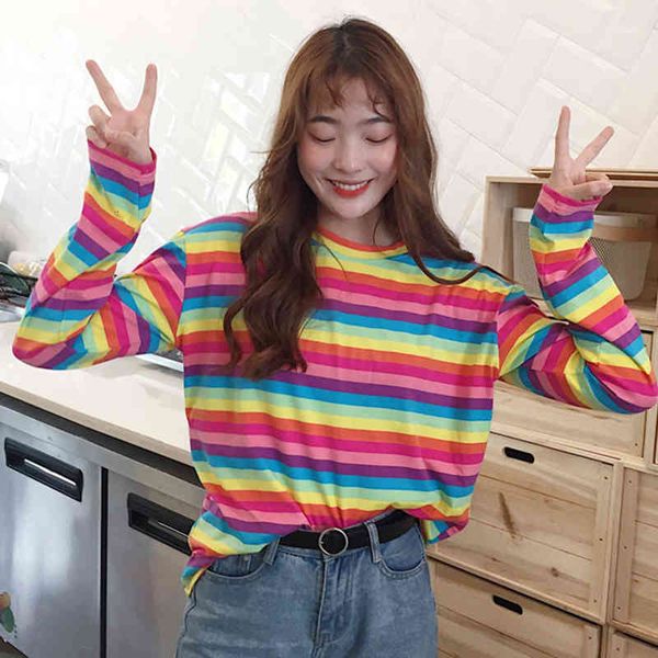 harajuku women casual rainbow stripe t for girls autumn female shirt long sleeved ladies t-shirts woman feminine, White
harajuku women casual rainbow stripe t for girls autumn female shirt long sleeved ladies t-shirts woman feminine, White