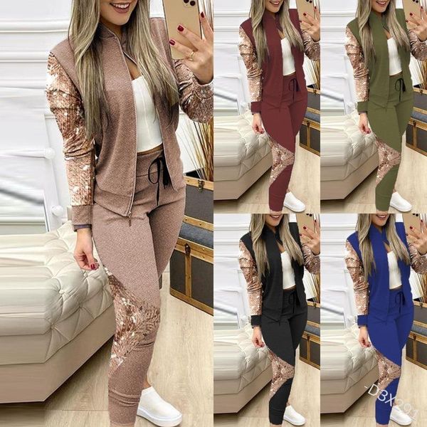 women's two piece pants stitching sequined sportswear zipper long-sleeved drawstring sports suit 2021 thin ladies, White
women's two piece pants stitching sequined sportswear zipper long-sleeved drawstring sports suit 2021 thin ladies, White