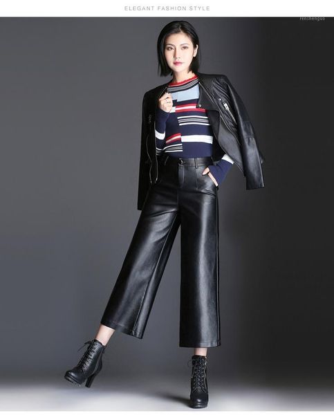 high waist straight leather pants female trousers plus size pantalon femme pu wide leg capri women winter autumn women's & capris, Black;white 
high waist straight leather pants female trousers plus size pantalon femme pu wide leg capri women winter autumn women's & capris, Black;white