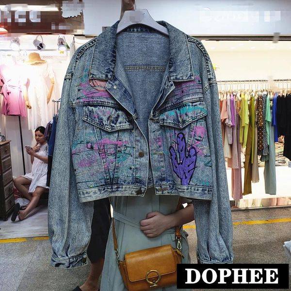 women's jackets denim cropped jacket fashion 2021 spring and autumn retro ins loose printing painted short jeans coat, Black;brown
women's jackets denim cropped jacket fashion 2021 spring and autumn retro ins loose printing painted short jeans coat, Black;brown