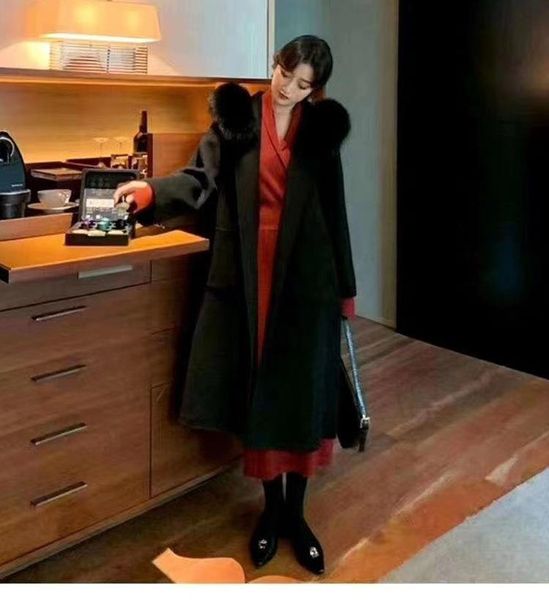 women's fur & faux 2021 autumn and winter high-quality double-sided cashmere coat collar long clothing, Black
women's fur & faux 2021 autumn and winter high-quality double-sided cashmere coat collar long clothing, Black