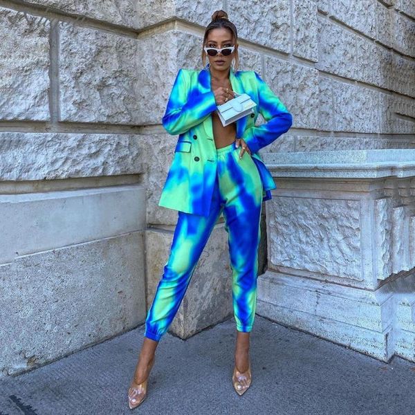 women's two piece pants ailigou fashion printed tie-dye two-piece v-neck long-sleeved suit jacket casual contrast color feminine party, White
women's two piece pants ailigou fashion printed tie-dye two-piece v-neck long-sleeved suit jacket casual contrast color feminine party, White