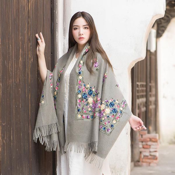 luxury feminine embroidered flower scarf elegant ethnic style women cloak travel shawl thick warm blanket cape bufanda winter scarves, Blue;gray
luxury feminine embroidered flower scarf elegant ethnic style women cloak travel shawl thick warm blanket cape bufanda winter scarves, Blue;gray