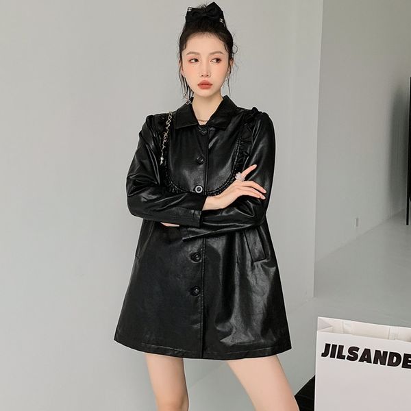 design sense black leather coat women's 2021 autumn new fashion versatile loose medium length jacket
design sense black leather coat women's 2021 autumn new fashion versatile loose medium length jacket