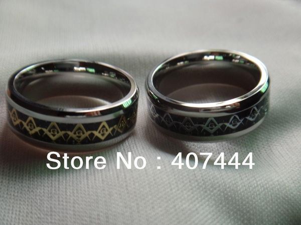 wedding rings anniversary gift 20pcs/lot usa selling wholesales price 8mm masonic master foil fiber tungsten ring, Slivery;golden