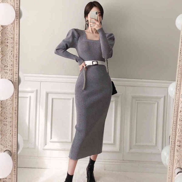 dresses autumn and winter sweater long with sashes women knitted square neck slim package hip split, Black;gray
dresses autumn and winter sweater long with sashes women knitted square neck slim package hip split, Black;gray