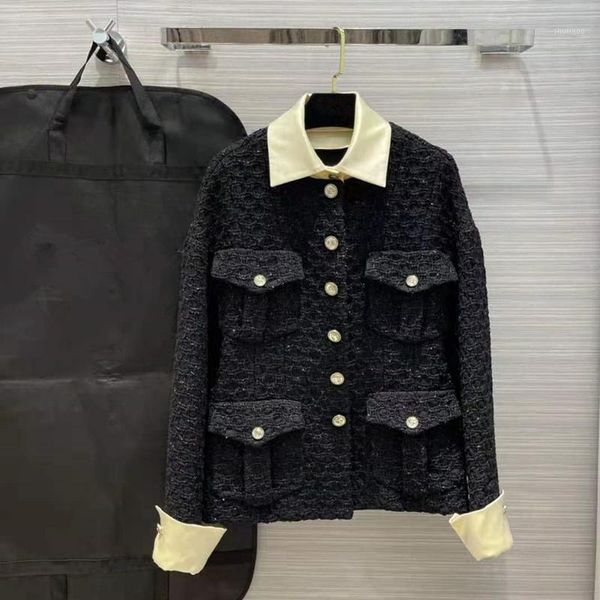 women's wool & blends european and american wear 2021 winter the single breasted black tweed jacket with long sleeves lapels
women's wool & blends european and american wear 2021 winter the single breasted black tweed jacket with long sleeves lapels