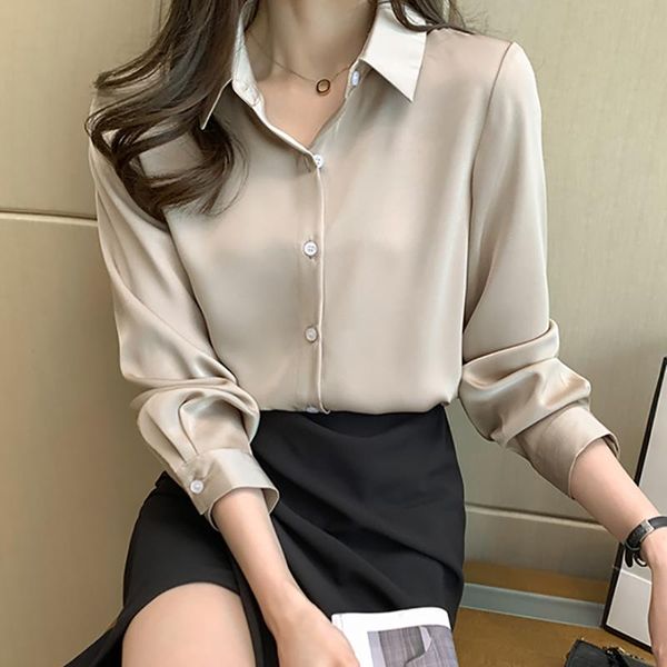 women's blouses & shirts button silk women long sleeve satin clothing shirt office 2021 spring autumn blouse, White
women's blouses & shirts button silk women long sleeve satin clothing shirt office 2021 spring autumn blouse, White