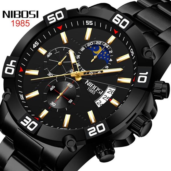 wristwatches nibosi mens watch big dial black quartz men watches chronograph sport wristwatch man stainless steel date cloc, Slivery;brown 
wristwatches nibosi mens watch big dial black quartz men watches chronograph sport wristwatch man stainless steel date cloc, Slivery;brown