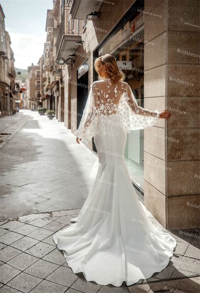 illusion flowers mermaid wedding dress 2021 with wrap caped sheer neck bohemian bridal dresses satin fashion beach boho bride for women robe, White
illusion flowers mermaid wedding dress 2021 with wrap caped sheer neck bohemian bridal dresses satin fashion beach boho bride for women robe, White