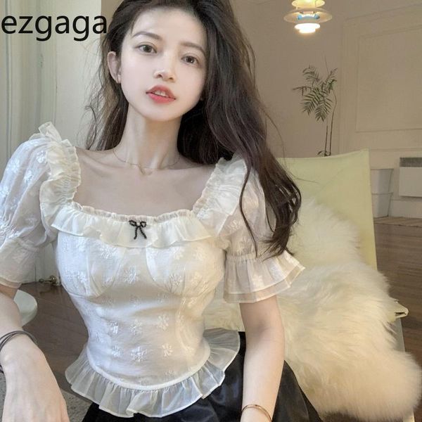 women's blouses & shirts ezgaga cropped blouse women puff short sleeve square collar bow sweet ruched mesh patchwork backless slim kore, White
women's blouses & shirts ezgaga cropped blouse women puff short sleeve square collar bow sweet ruched mesh patchwork backless slim kore, White