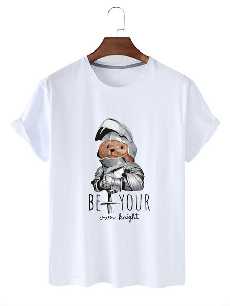 women's t-shirt summer style knight bear graphic printing comfortable round neck short sleeve tees, White
women's t-shirt summer style knight bear graphic printing comfortable round neck short sleeve tees, White