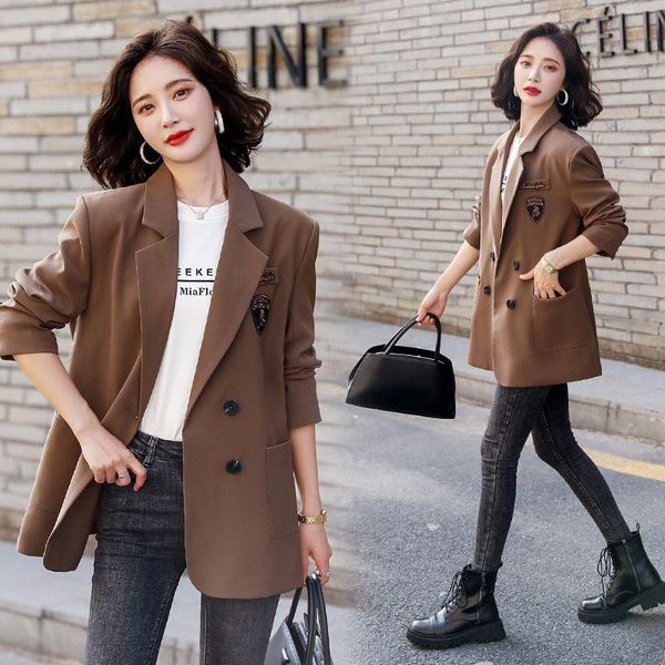 women's jackets autumn korean style loose all-match fashionable elegant labeling double-breasted suit jacket for women, Black;brown
women's jackets autumn korean style loose all-match fashionable elegant labeling double-breasted suit jacket for women, Black;brown