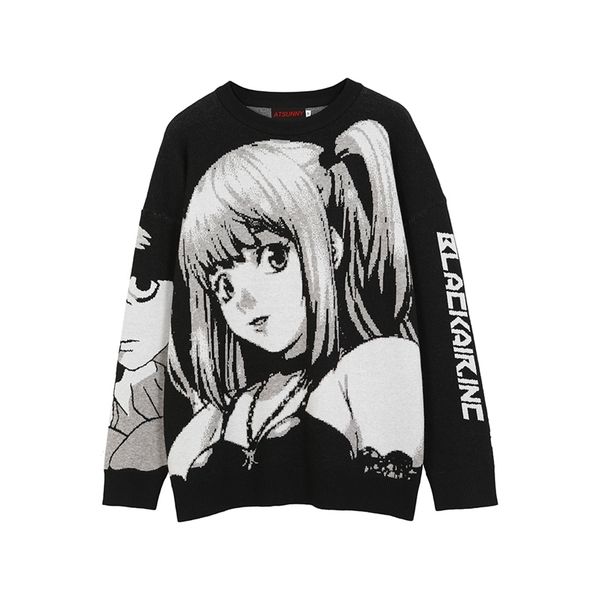 atsunny hip hop streetwear vintage style harajuku knitting sweater anime girl knitted death note pullover 210812, White;black
atsunny hip hop streetwear vintage style harajuku knitting sweater anime girl knitted death note pullover 210812, White;black