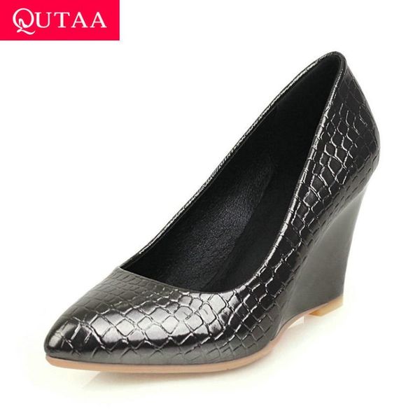 dress shoes qutaa 2021 pointed toe all match slip on women pu leather pumps wedge heel shallow quality single size 34-43, Black
dress shoes qutaa 2021 pointed toe all match slip on women pu leather pumps wedge heel shallow quality single size 34-43, Black