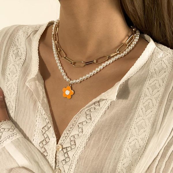 colorful flower imitation pearl pendant necklace for women geometric simple female fashion vintage necklaces, Silver
colorful flower imitation pearl pendant necklace for women geometric simple female fashion vintage necklaces, Silver