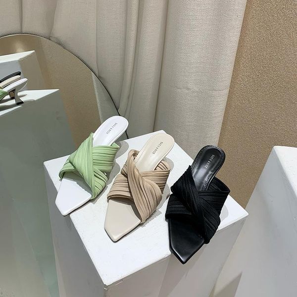 slippers fashion women cross strap slip on mules shoes shallow thin high heels green/beige/black peep toe summer sandals
slippers fashion women cross strap slip on mules shoes shallow thin high heels green/beige/black peep toe summer sandals