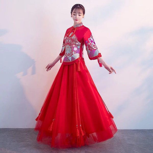 dragon and phoenix gown autumn winter look thin wedding toast dress chinese bride style ethnic clothing, Red
dragon and phoenix gown autumn winter look thin wedding toast dress chinese bride style ethnic clothing, Red
