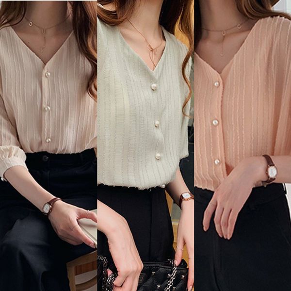 summer casual women's chiffon blouses female casual style v collar shirt puff sleeve sweet solid blouse x0521, White
summer casual women's chiffon blouses female casual style v collar shirt puff sleeve sweet solid blouse x0521, White