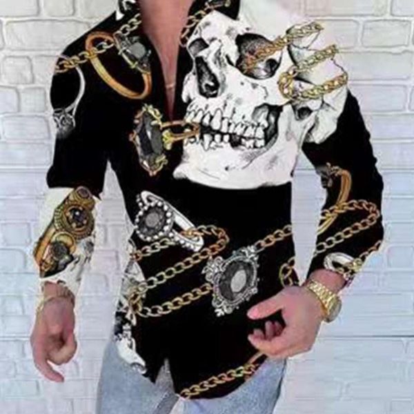 men's casual shirts est2021 fashion skulls print slim shirt autumn turn-down collar streetwear long sleeve party, White;black
men's casual shirts est2021 fashion skulls print slim shirt autumn turn-down collar streetwear long sleeve party, White;black