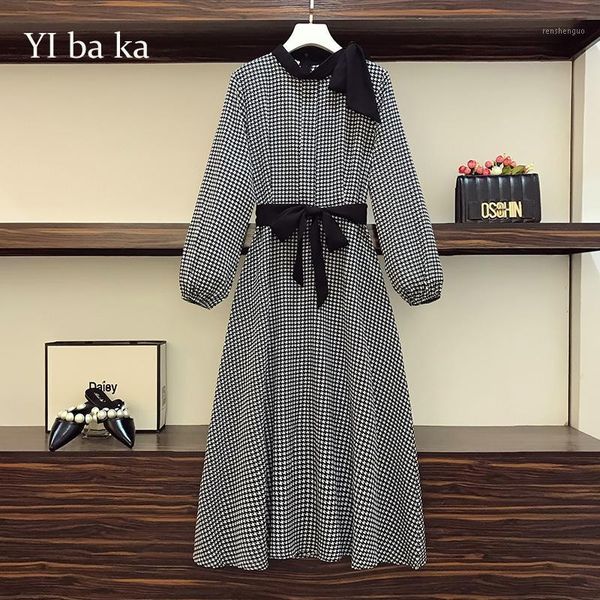 l-5xl plus size women elegant vintage plaid autumn dress vestido 2021 long sleeve stand collar winter dresses casual, Black;gray
l-5xl plus size women elegant vintage plaid autumn dress vestido 2021 long sleeve stand collar winter dresses casual, Black;gray