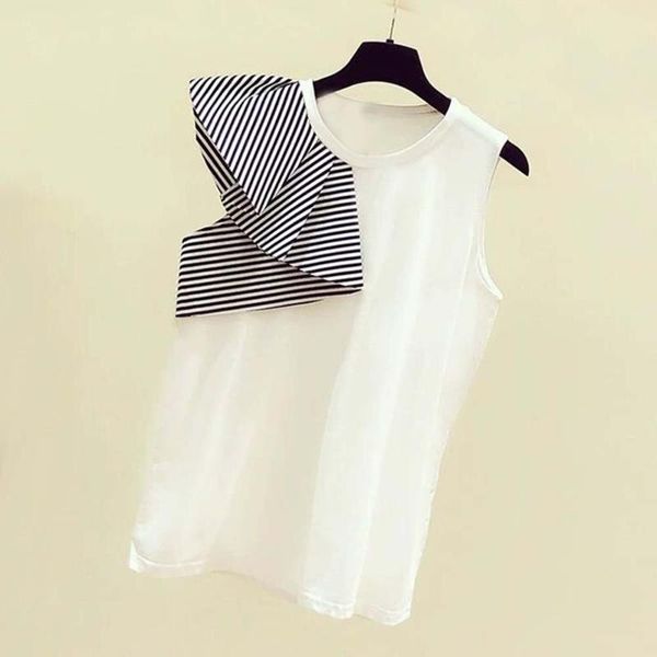 women's t-shirt 2021 early spring fashion irregular stripe stitching ruffled fake two-piece asymmetrical strapless tee japanese, White
women's t-shirt 2021 early spring fashion irregular stripe stitching ruffled fake two-piece asymmetrical strapless tee japanese, White